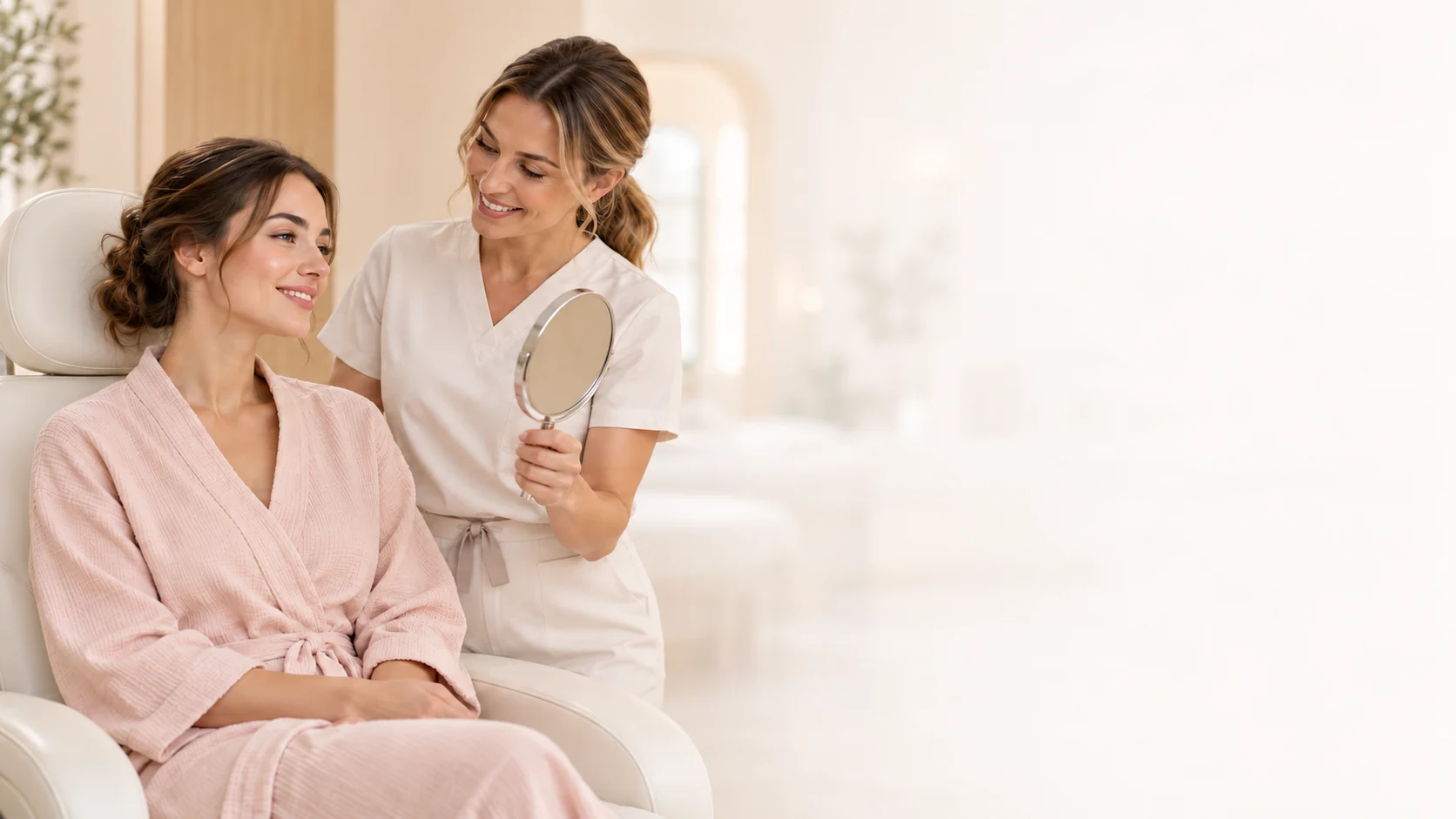 Aesthetician reviewing body contouring results with a client